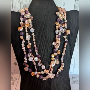 Lucas Lameth 3 strand freshwater pearls and amethyst necklace
